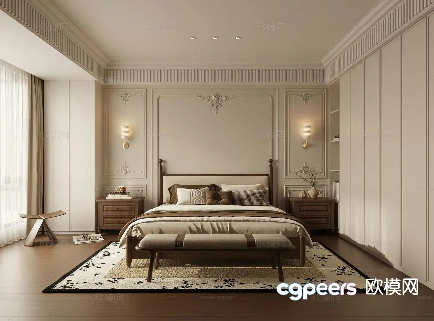 American retro bedroom master bedroom 3d model