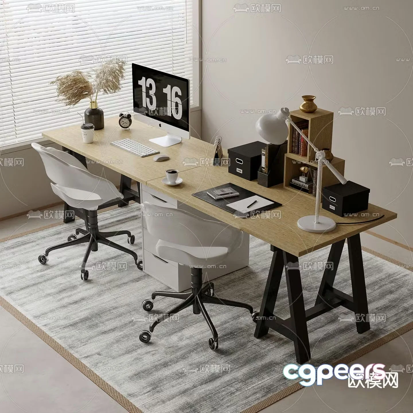 Modern desk work station 3d model