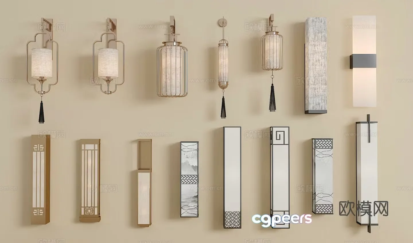 New Chinese style wall lamp Crystal wall lamp Long strip wall lamp Metal wall lamp Glass wall lamp 3D model