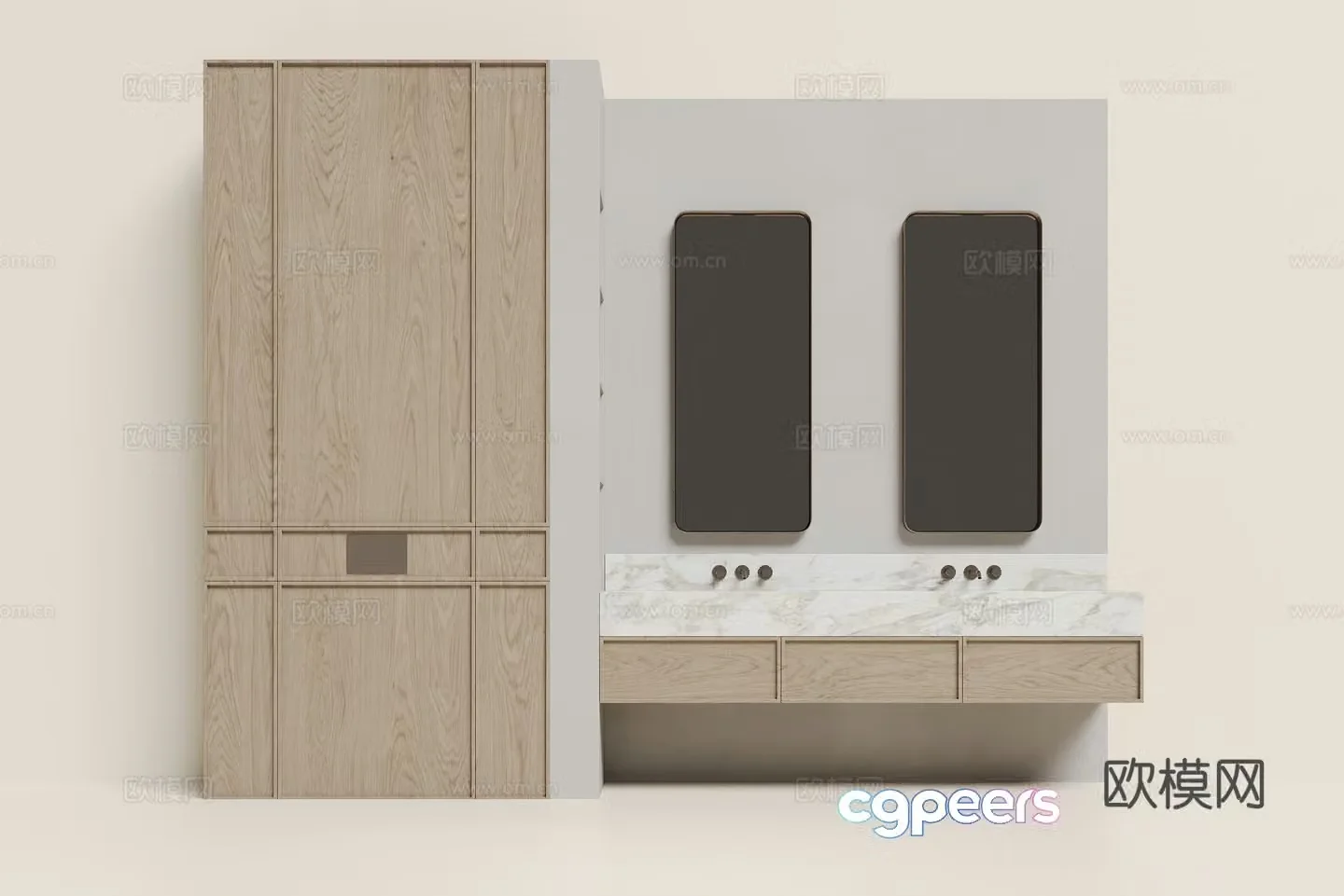 Modern bathroom cabinet double basin wash basin 3d model