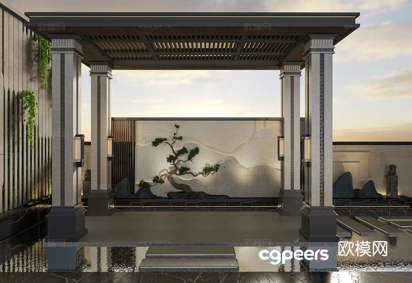 New Chinese style modern pavilion courtyard landscape villa courtyard courtyard pavilion pavilion 3d model