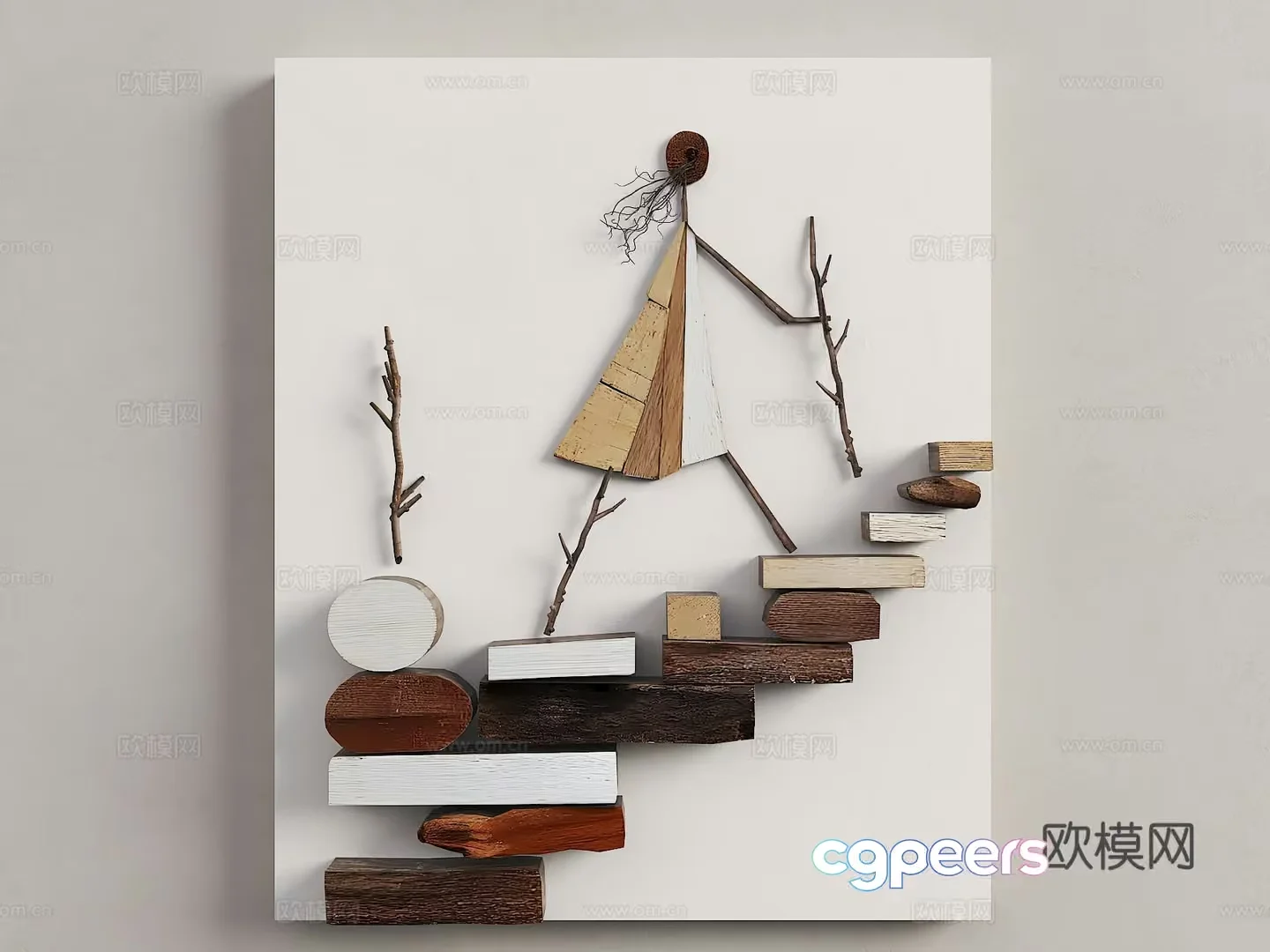 Abstract Wooden Art Piece 3D Model – 16322 – VRAY Render