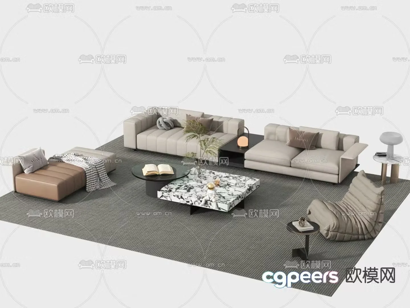 Italian sectional sofa leather sofa 3d model