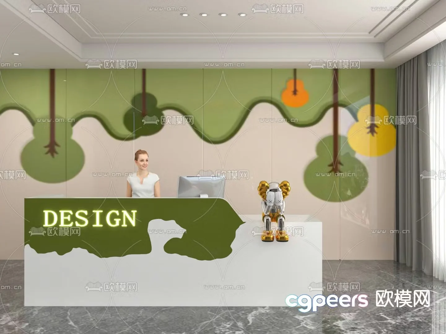 Modern front desk reception desk service desk 3d model