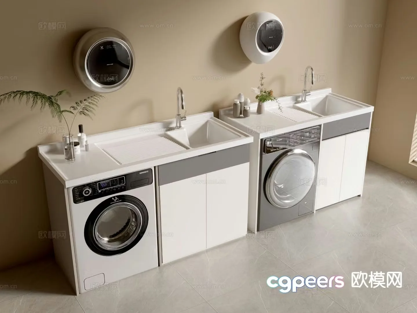 ins minimalist style cabinet integral cabinet washing machine cabinet balcony cabinet 3d model