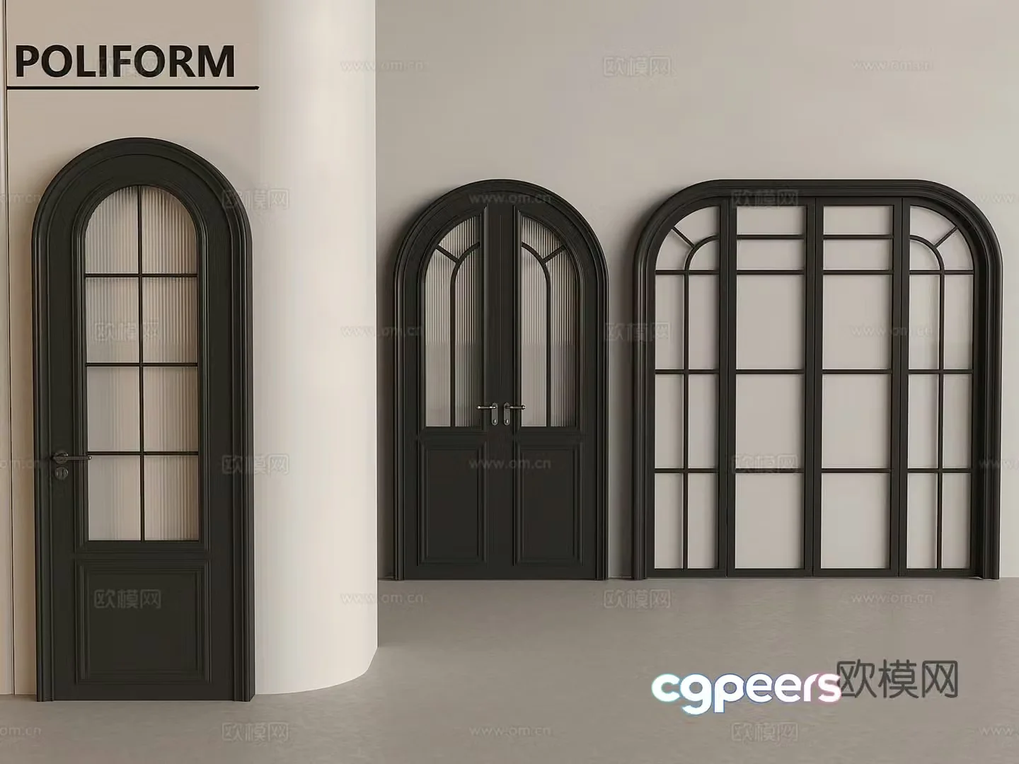 French retro single-opening door curved solid wood double-opening door Changhong glass swing door 3D model