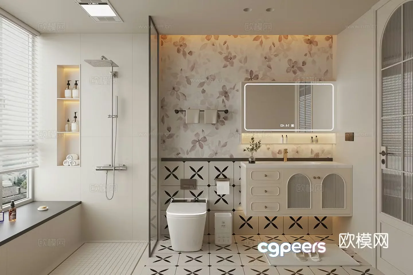 French cream style bathroom bathroom cabinet bathroom small pieces 3D model