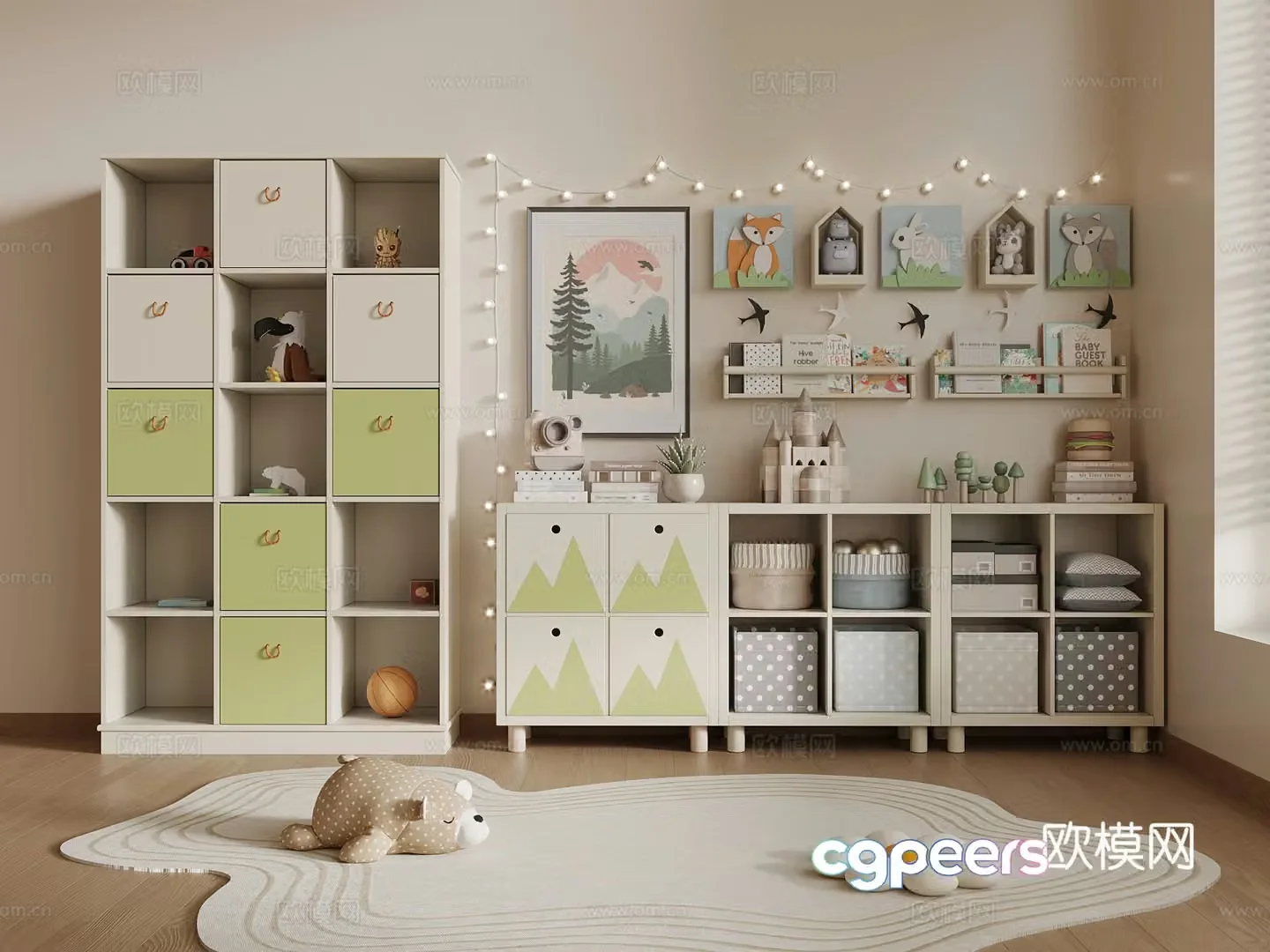 Storage shelf Modern children’s locker Schoolbag Bookcase 3D model