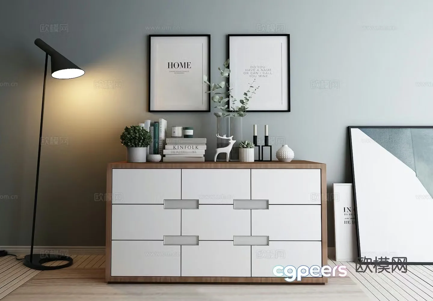 Nordic table cabinet shelf 3D model
