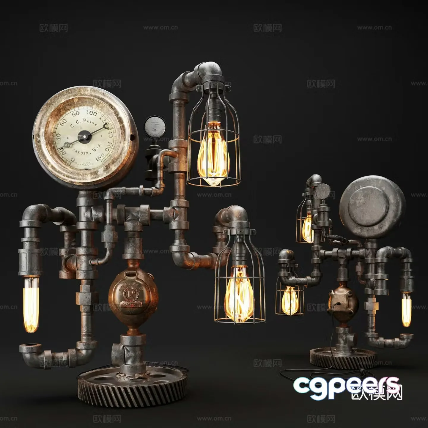 Modern industrial wind steampunk desk lamp 3d model