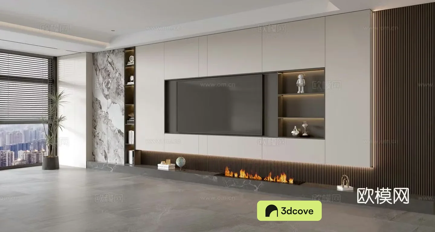 Modern Italian living room light luxury TV background wall full wall TV cabinet