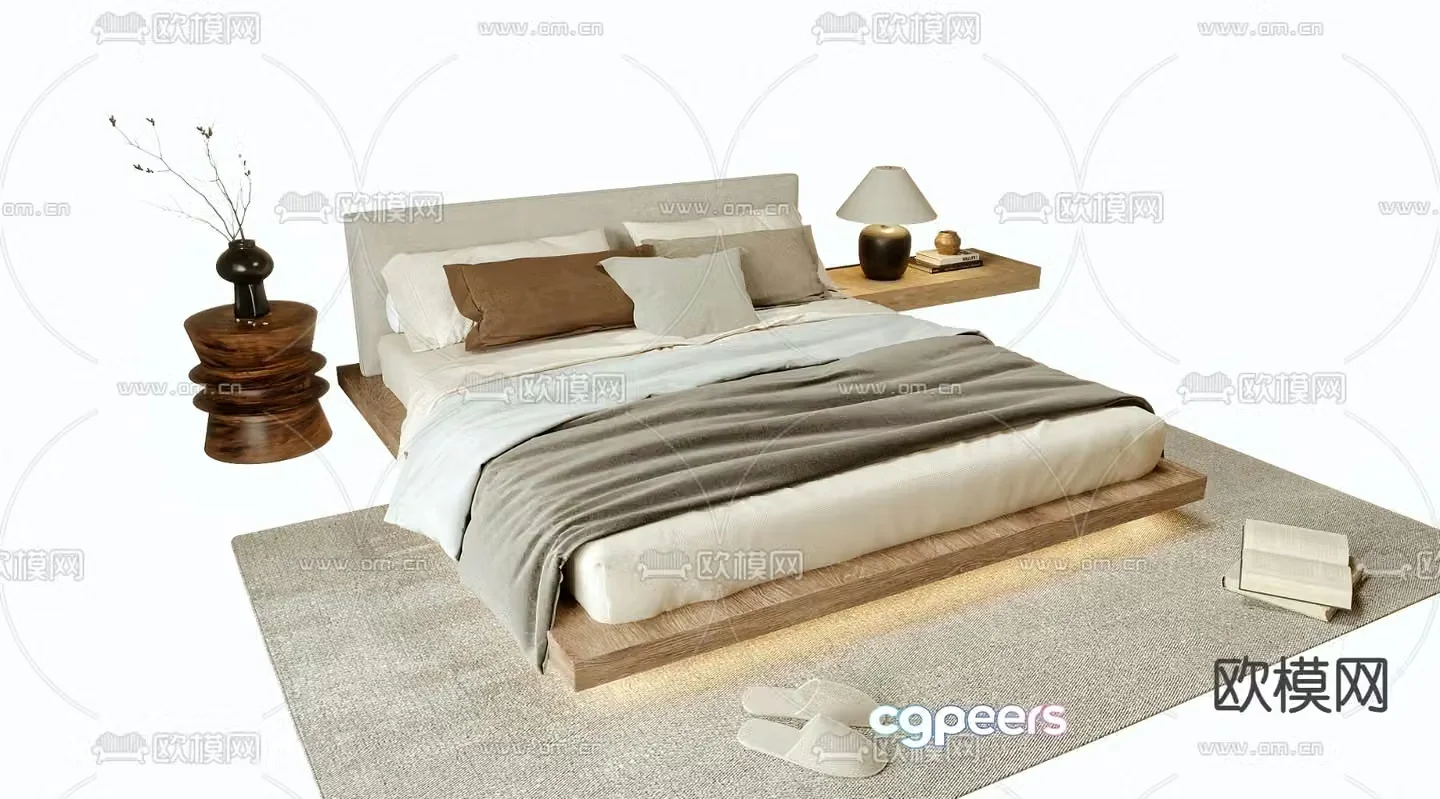 Wabi-sabi double bed 3d model