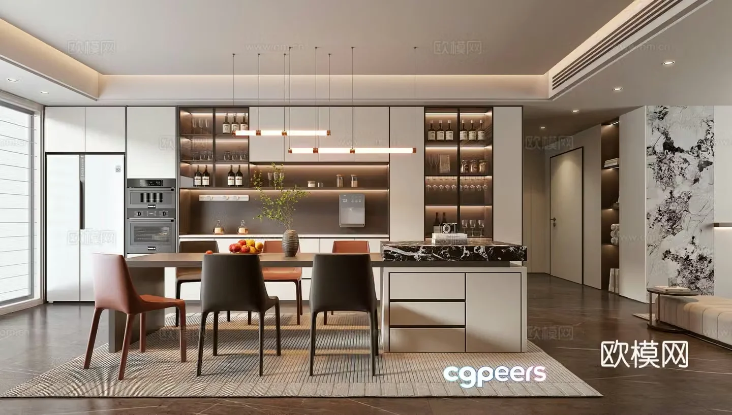 Modern light luxury home restaurant 3D model