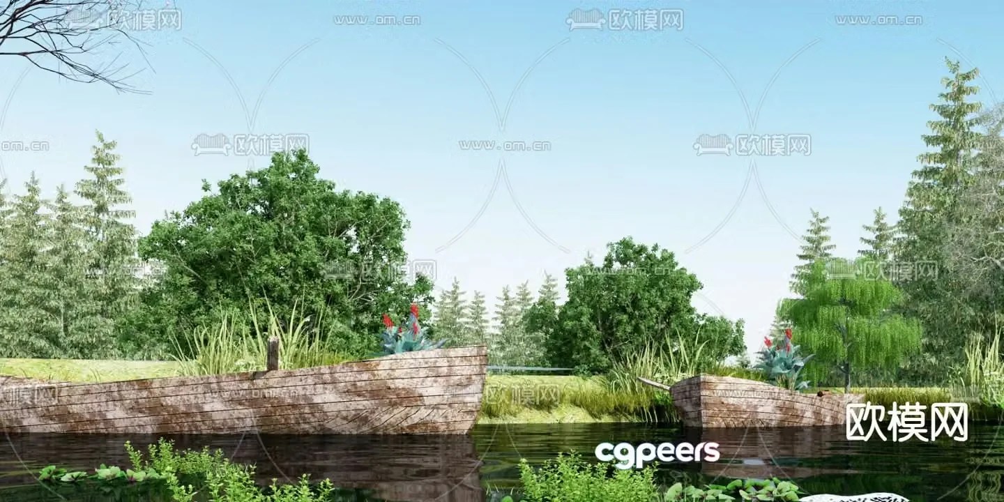 Park landscape waterfront park 3d model
