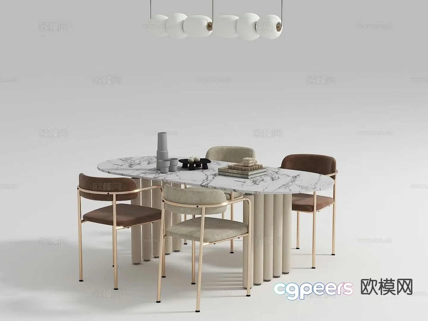 Light luxury dining table and chairs Oval dining table 3D model