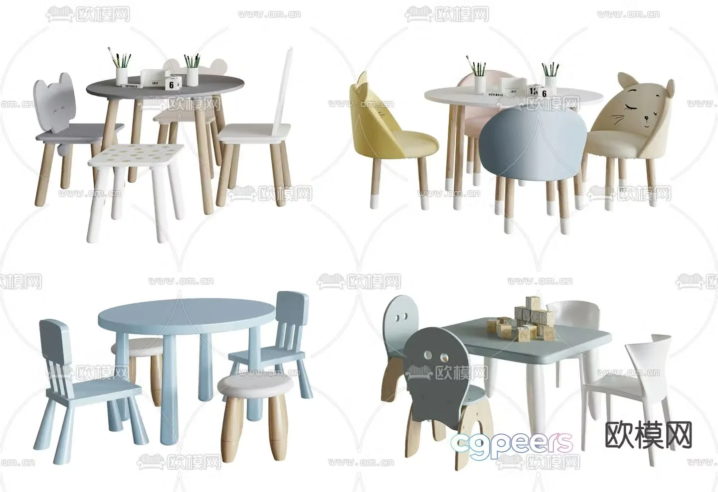 Children’s desk and chair study table 3d model