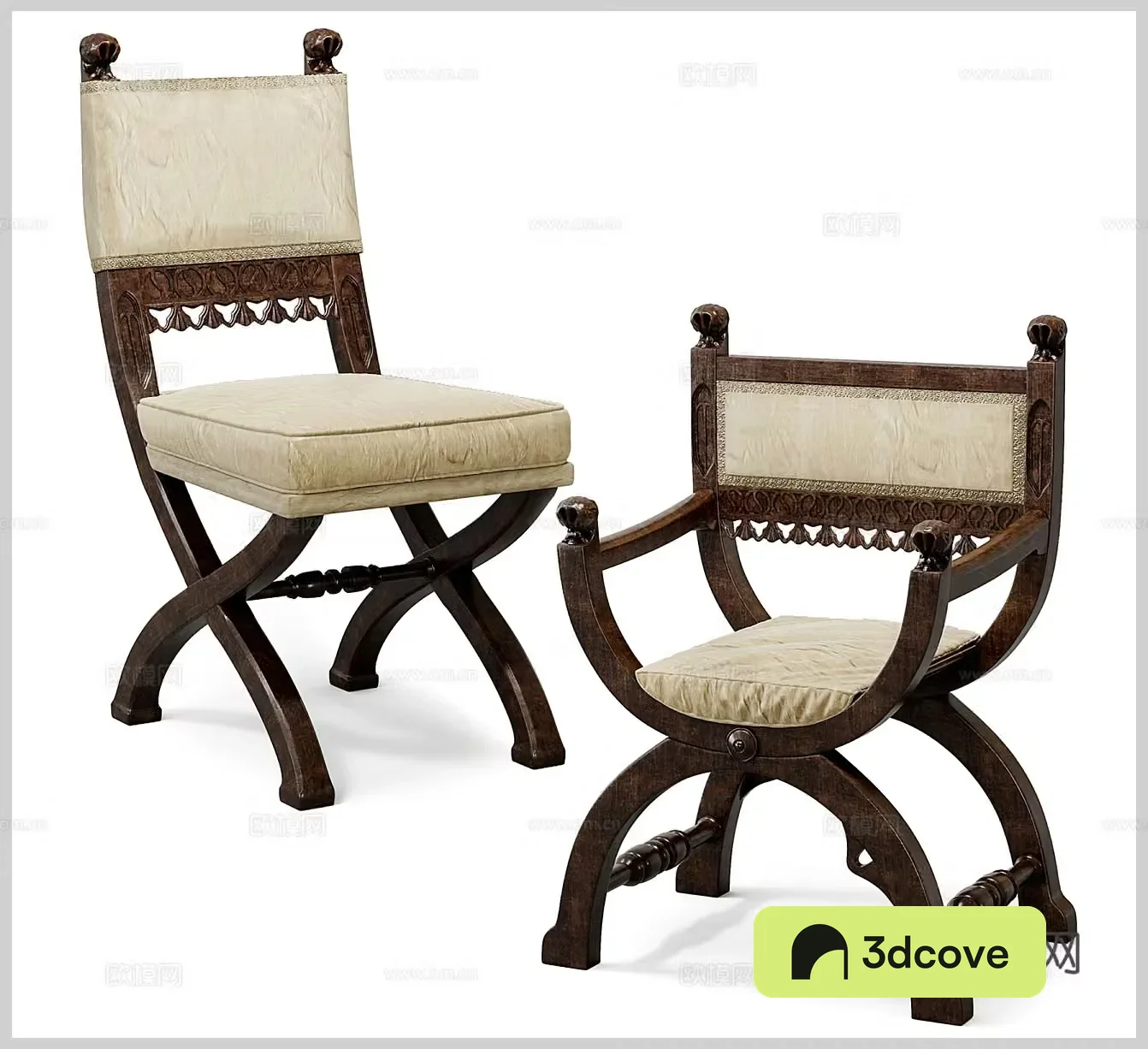 Medium-old single chair Medium-old leisure chair Low stool Medium-old dining chair Retro single chair Classical single chair Complex 3D model