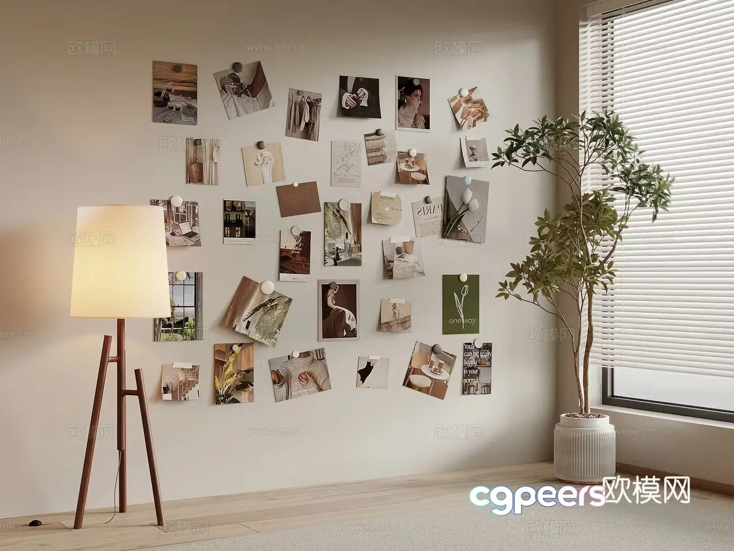 Modern photo wall floor lamp green plant potted plant 3d model