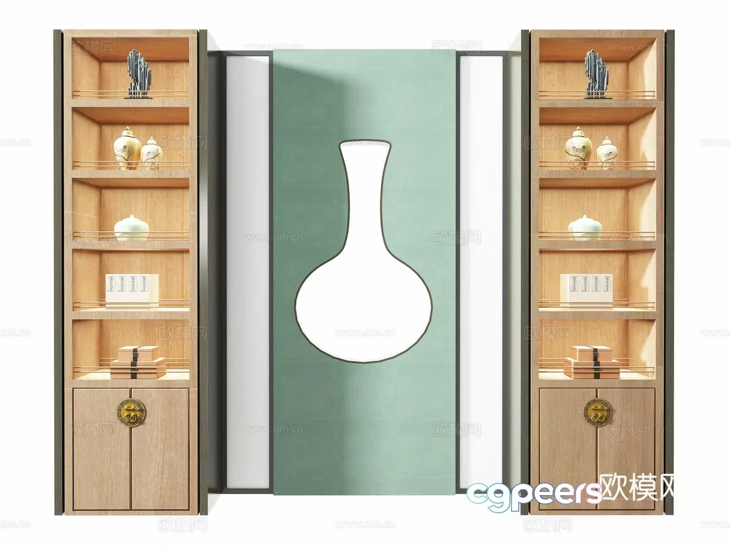New Chinese style bookcase background wall 3d model