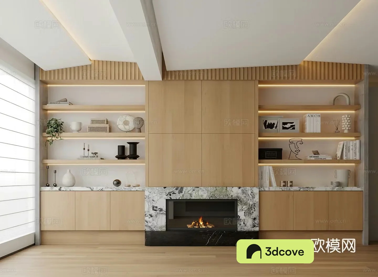 Modern bookcase fireplace TV background wall decoration ornament