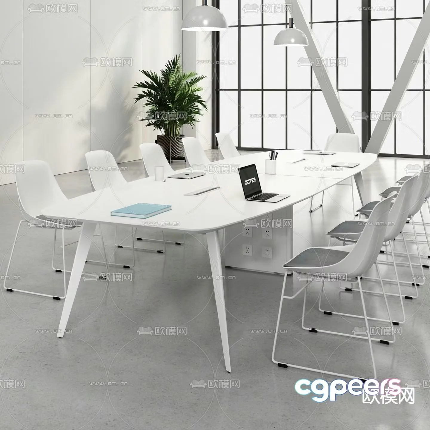 Modern conference table and chairs 3d model