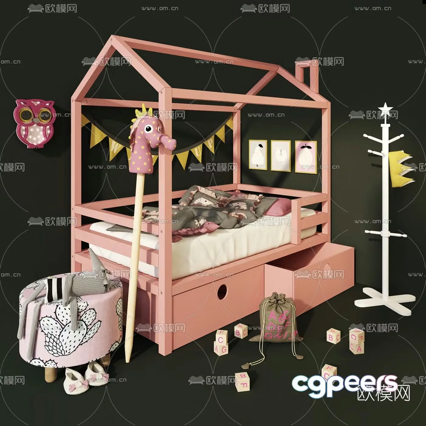 Nordic canopy bed children’s bed 3d model