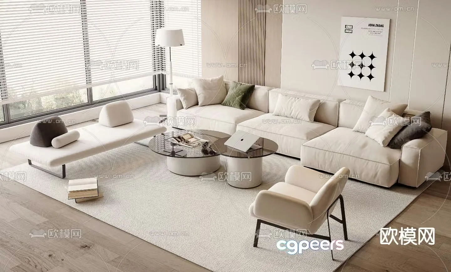 Cream style sofa modular sofa 3d model