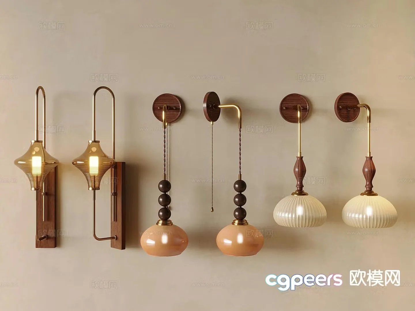 Middle-aged wall lamp bedside wall lamp 3D model