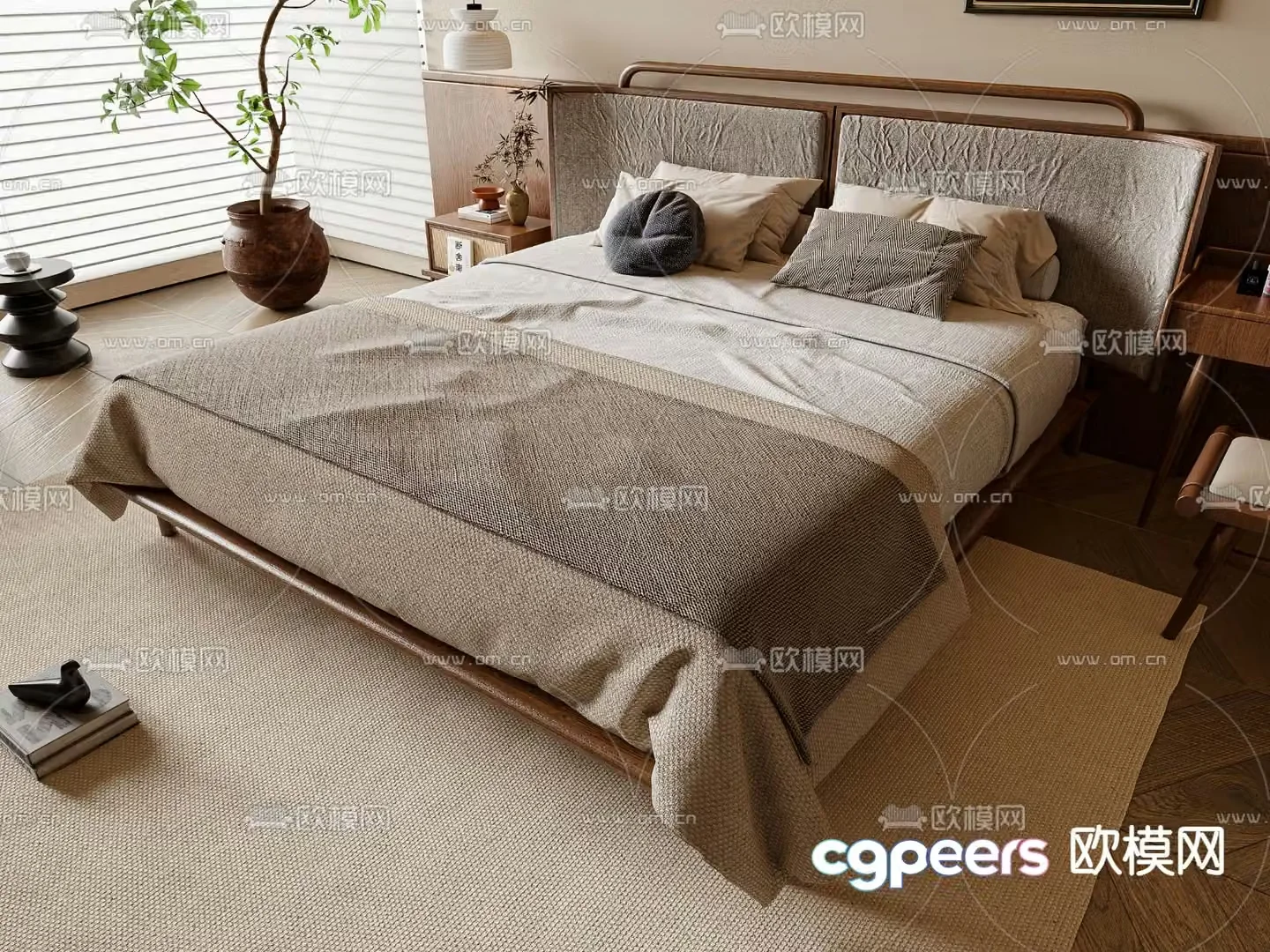 Medieval style double bed 3d model