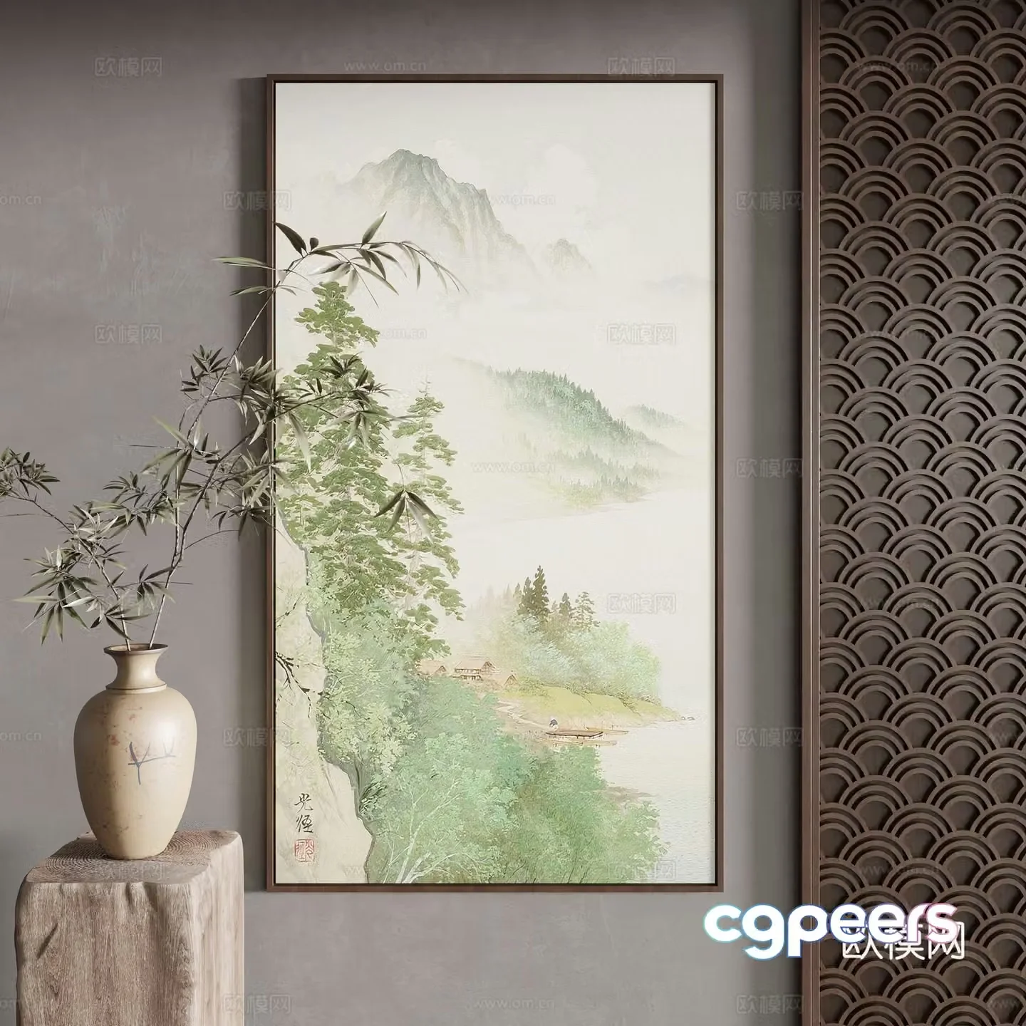 New Chinese style decorative painting 3D model
