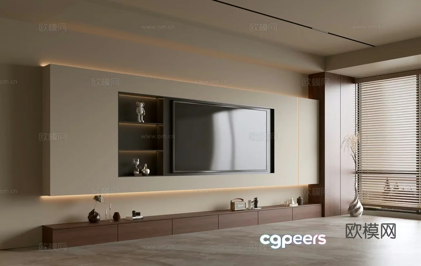 Middle-aged and silent living room Song style living room Light luxury TV background wall combination Coffee table Sofa combination 3D model