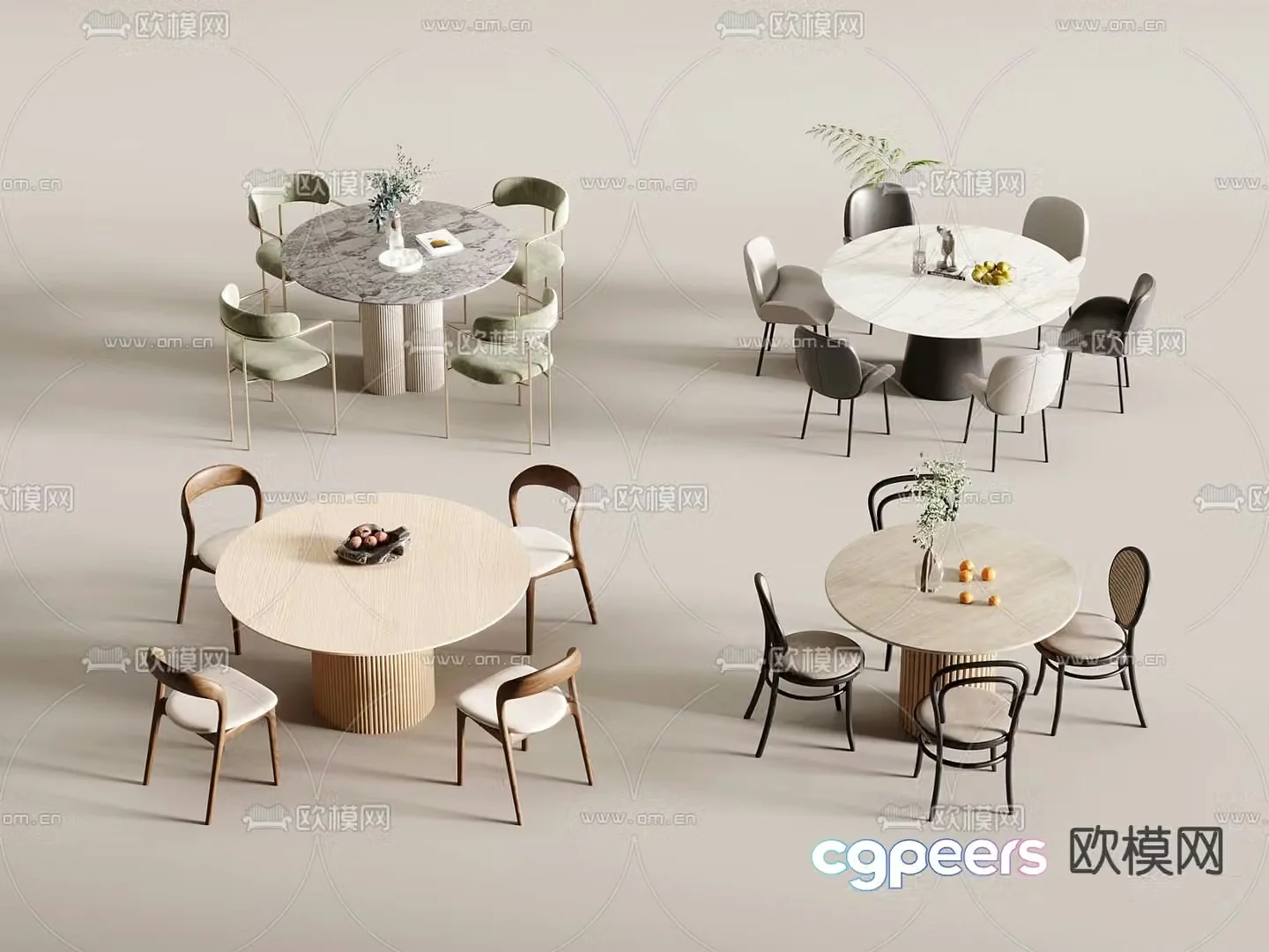 Round table and chairs dining table and chairs 3d model