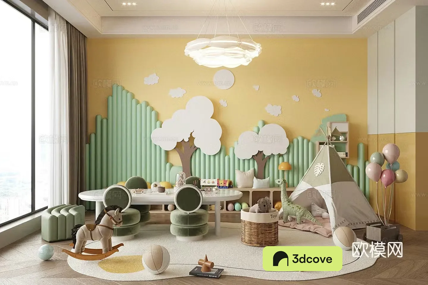 Modern children’s entertainment room Toy room Children’s room Children’s activity table and chairs 3D model