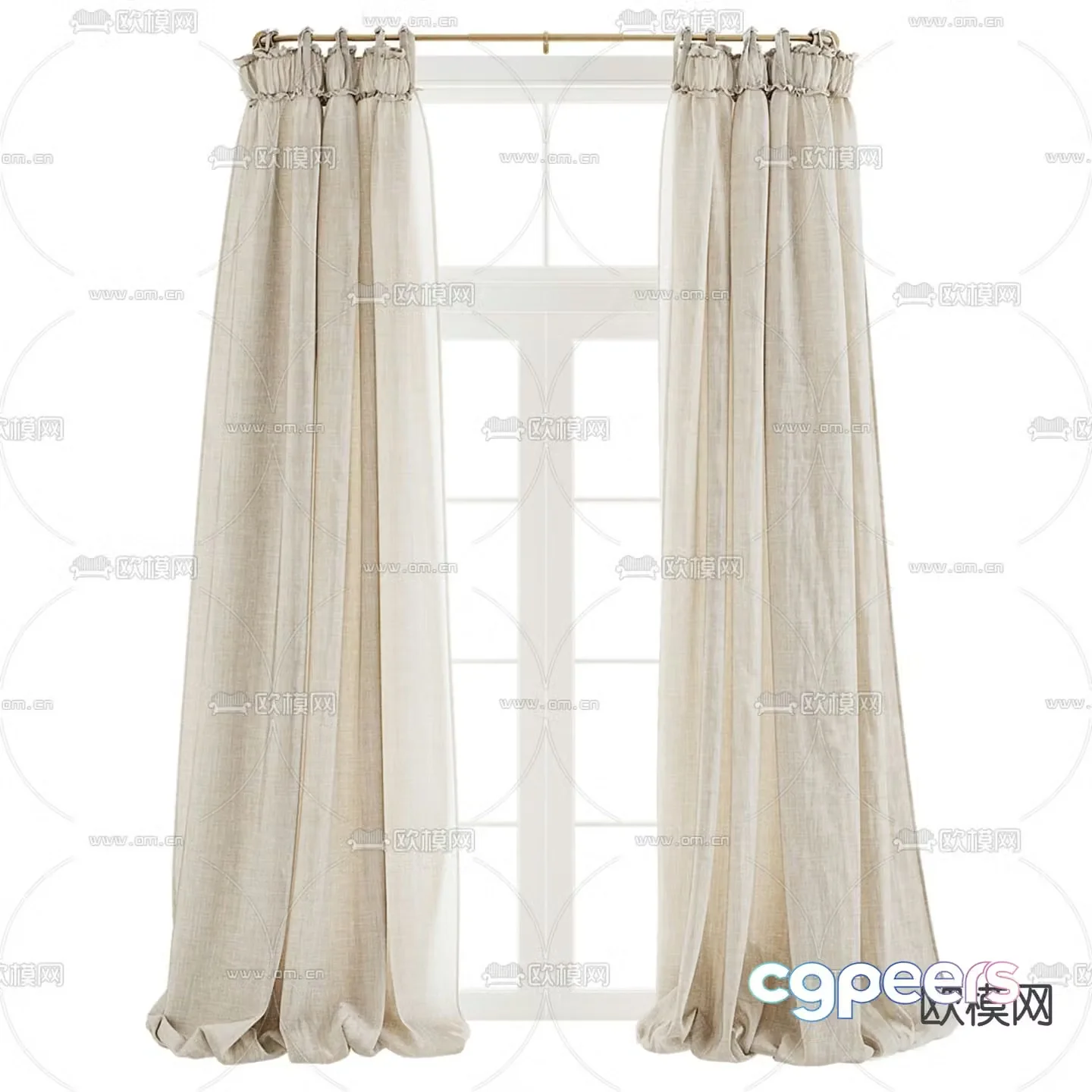 Forest curtain gauze curtain linen light color curtain 3D model