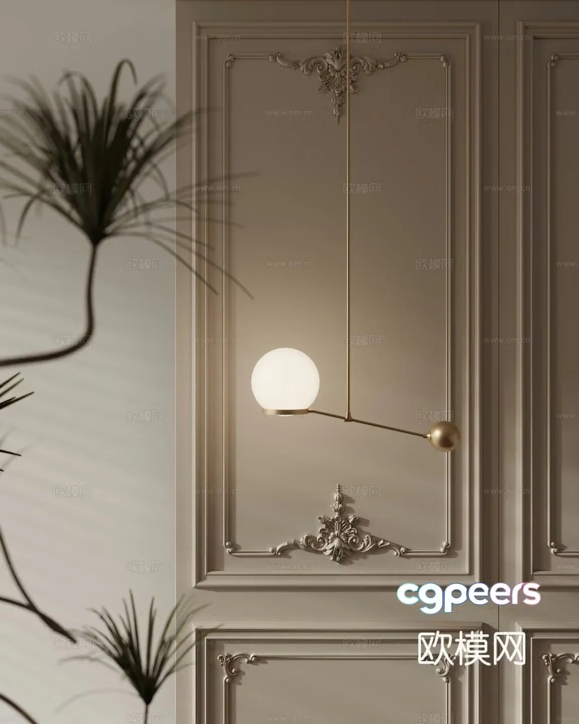 Light luxury bedside chandelier 3d model