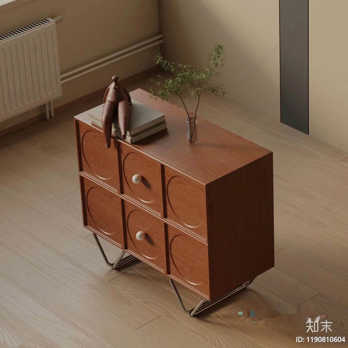 A Small Wooden Dresser With Drawers 3D Model – 16402 – VRAY Render