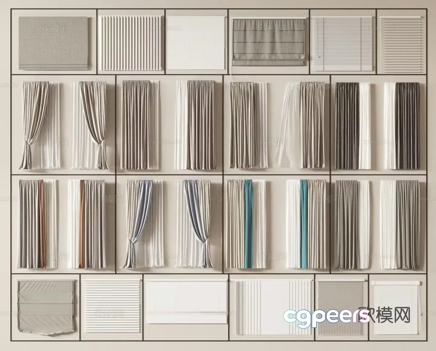 Modern curtains Roman blinds Venetian blinds 3d model