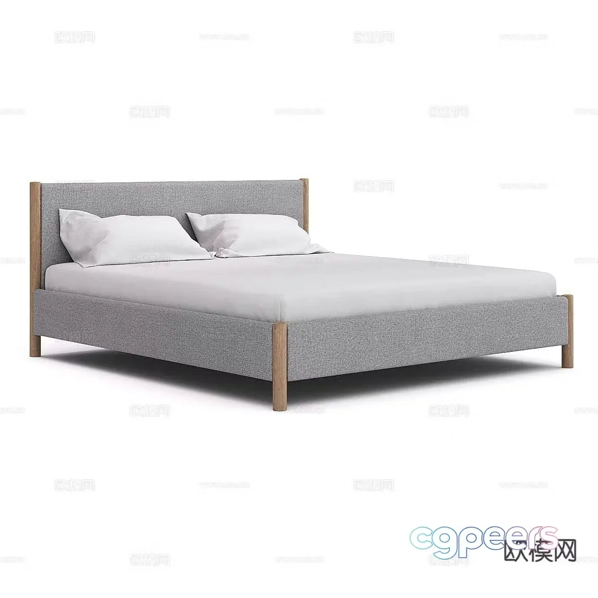 Simple double bed 3d model