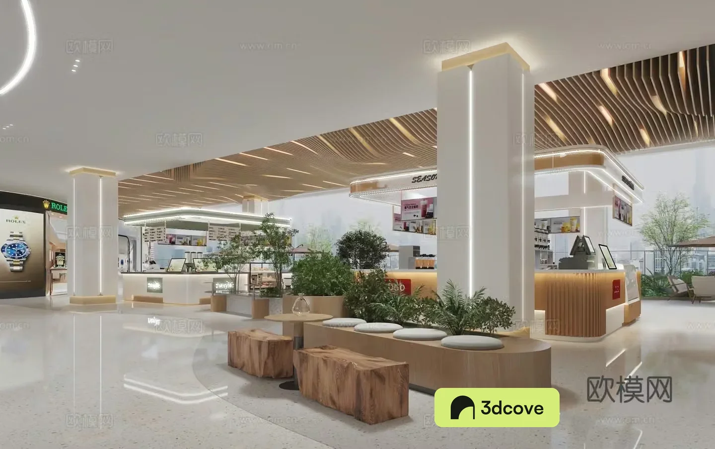 Modern shopping mall lounge area store landscape balcony