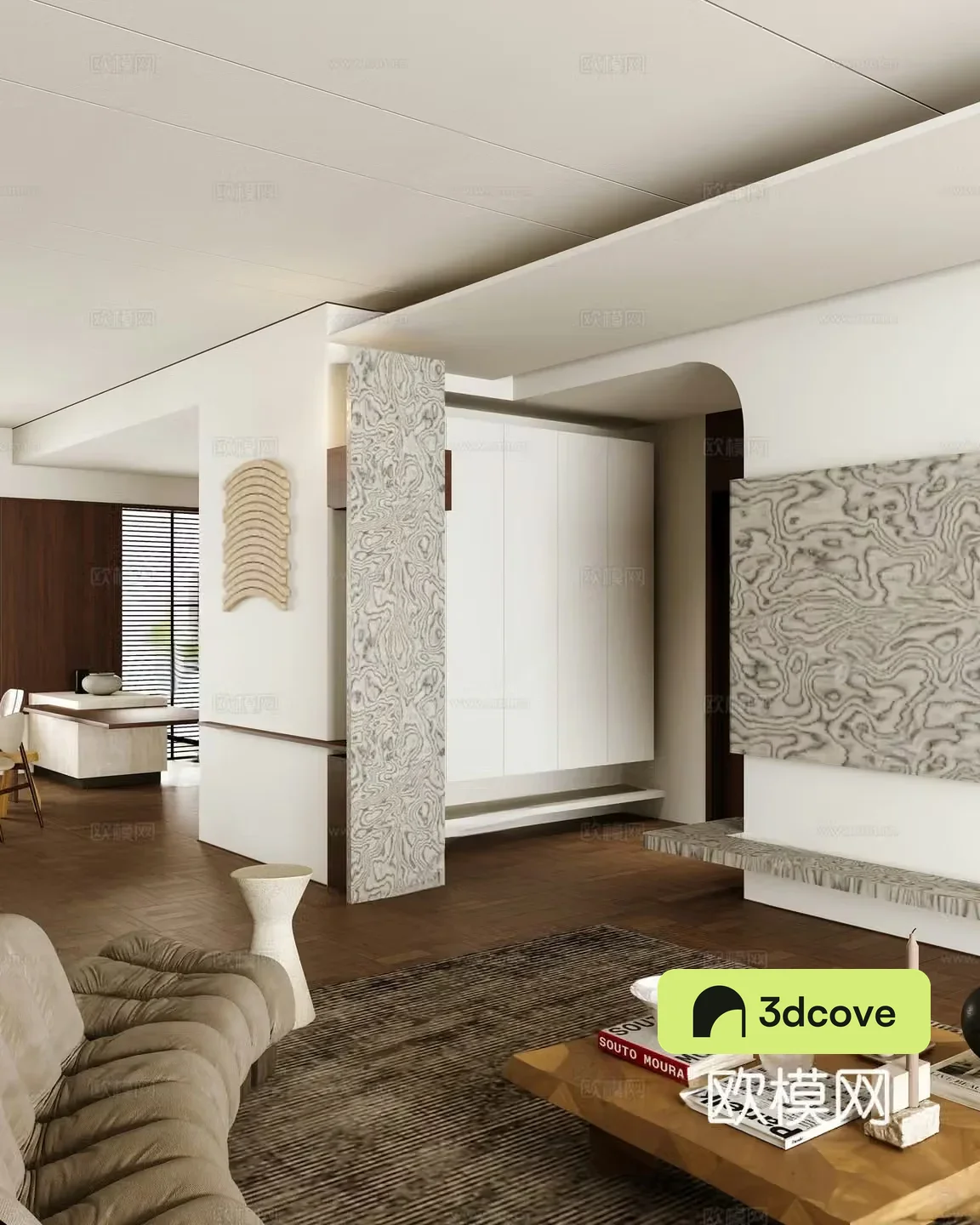 Modern entrance hall cantilevered aisle