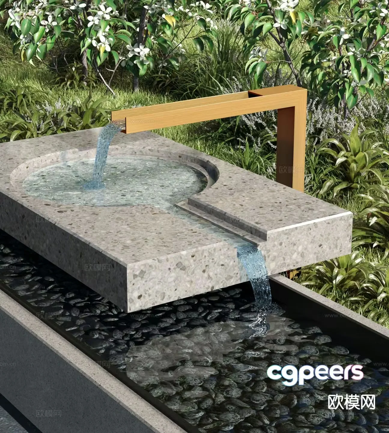 Modern water bowl flowing water courtyard water feature 3D model