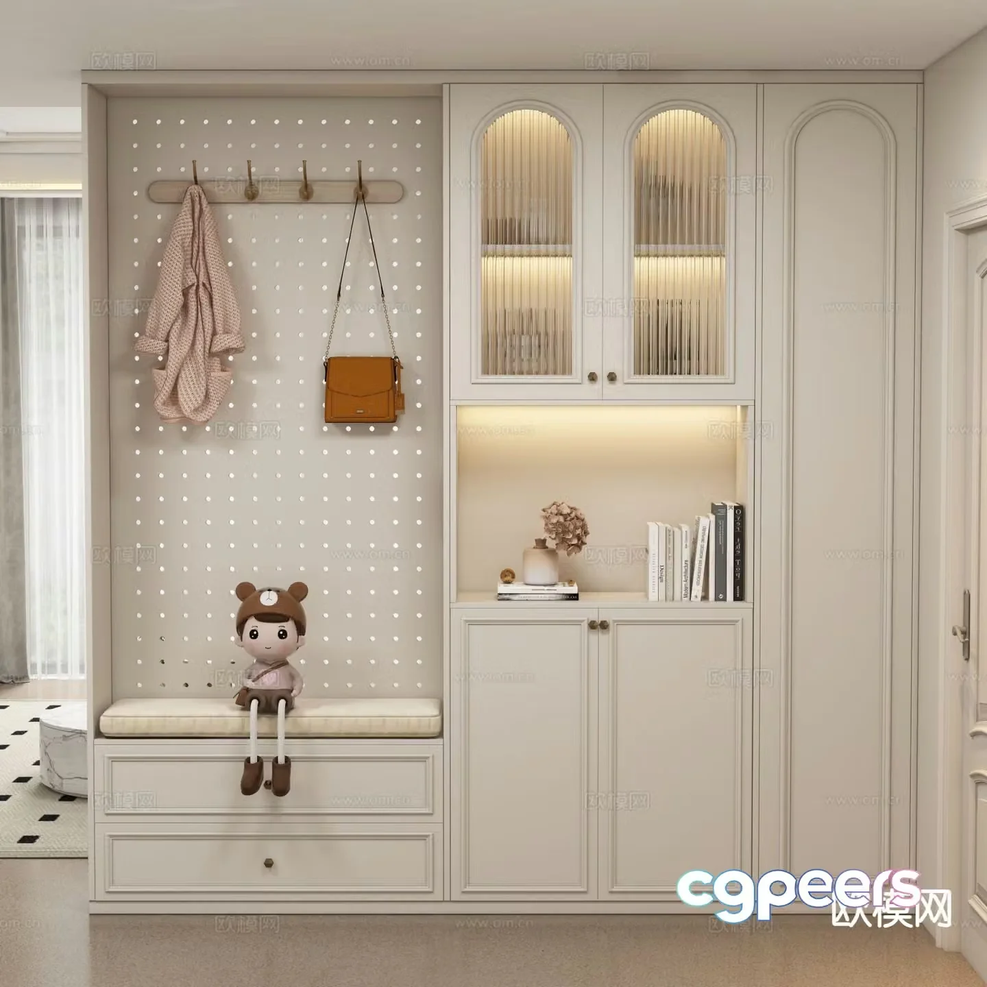 Cream style entrance shoe cabinet 3D model