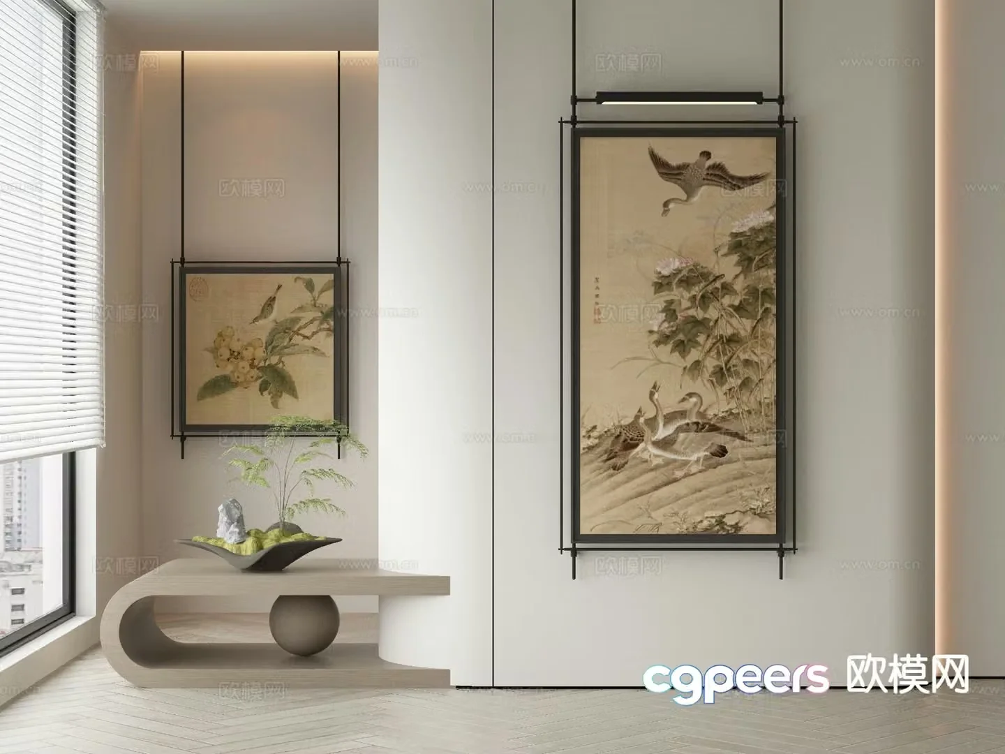 New Chinese style ink painting decorative painting 3D model