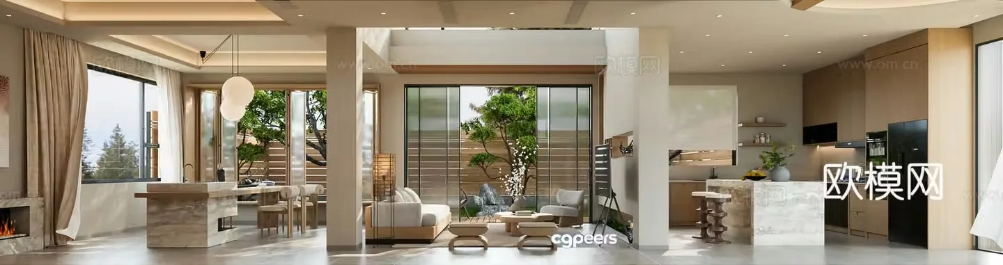 Wasabi Wind Villa Living Restaurant Log Style Home Living Restaurant Japanese Home Living Restaurant 3D Model