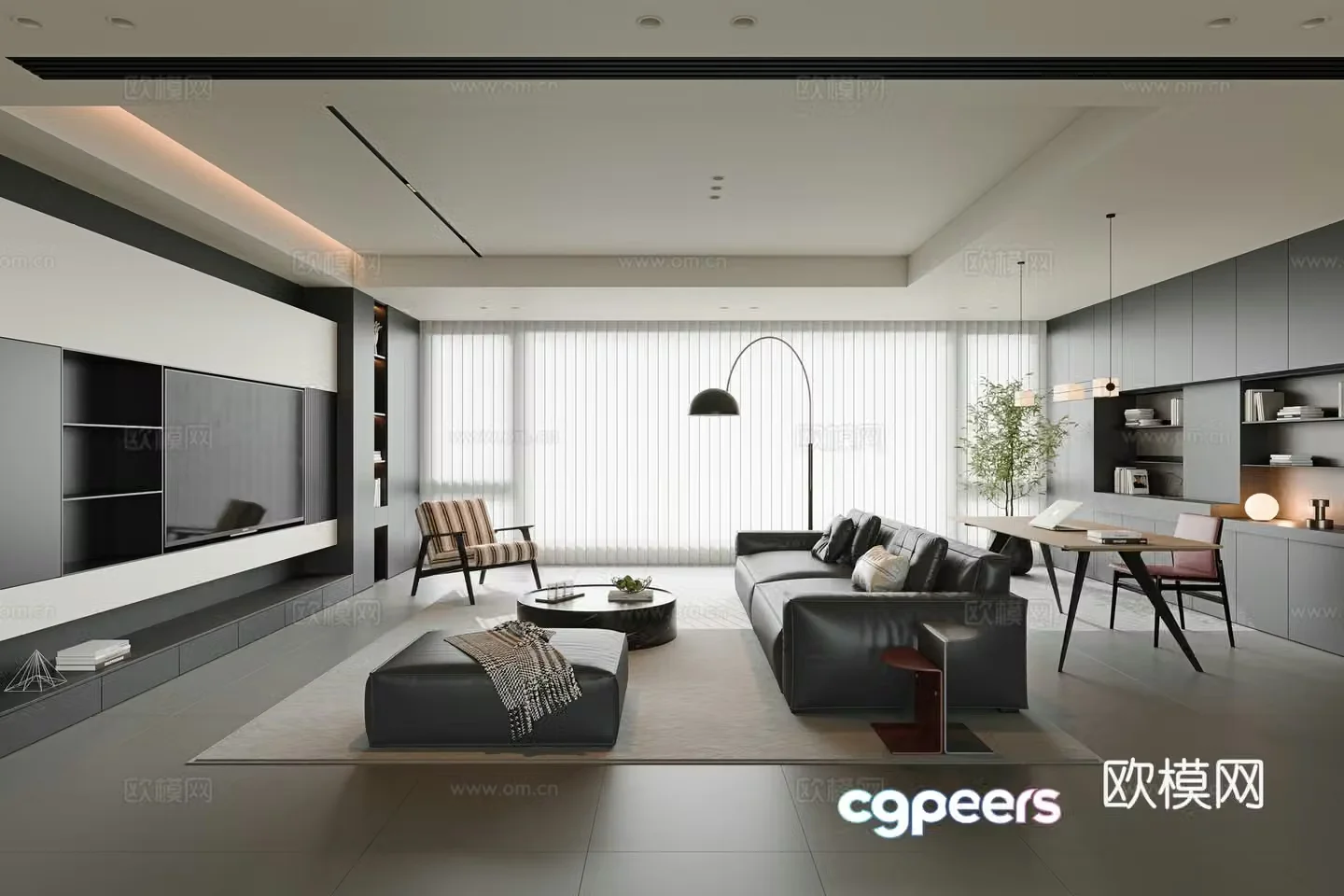 Italian modern living room large flat living room horizontal hall sofa and coffee table combination single casual chair 3D model