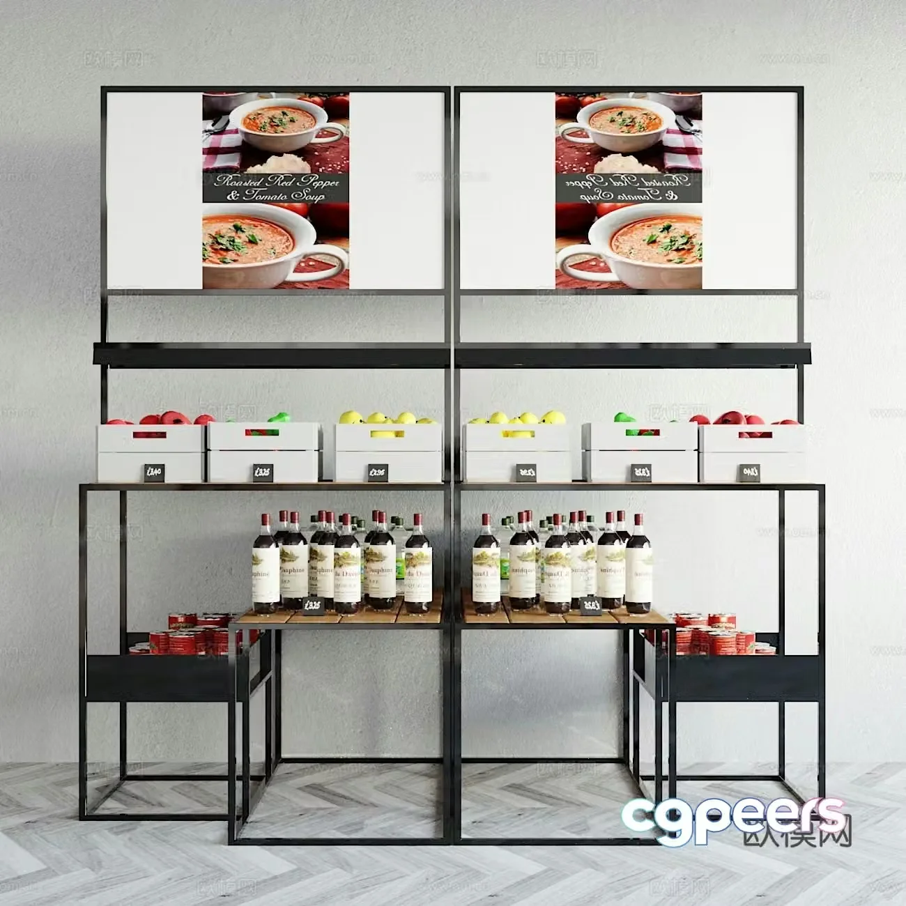Industrial wind shelf ornament combination 3D model