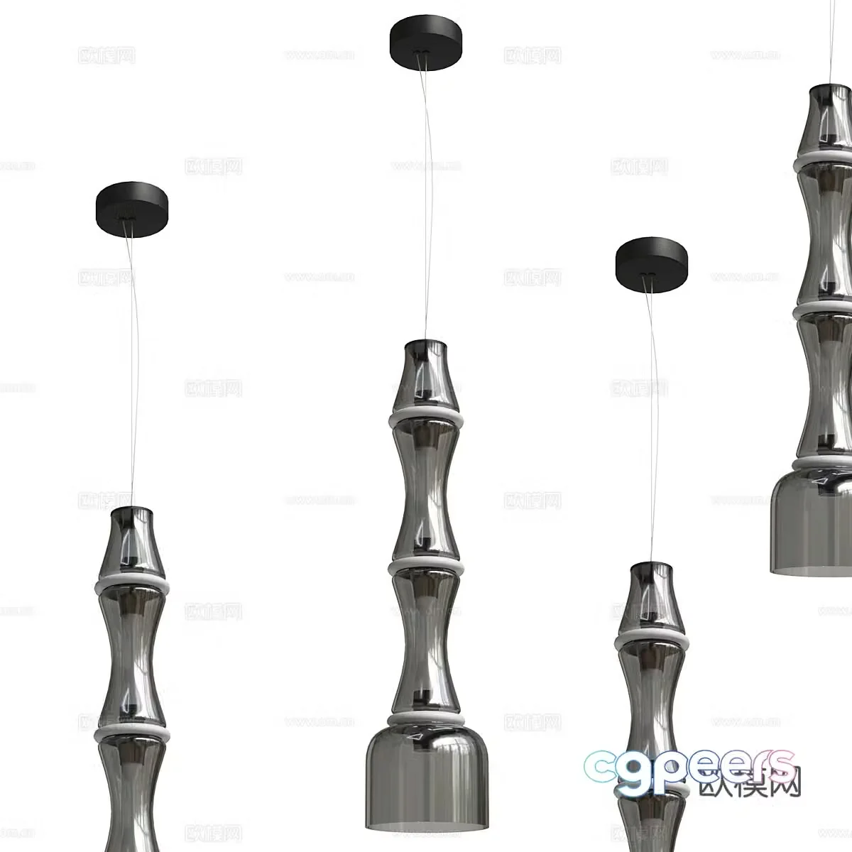 Modern minimalist chandelier bamboo lamp 3d model