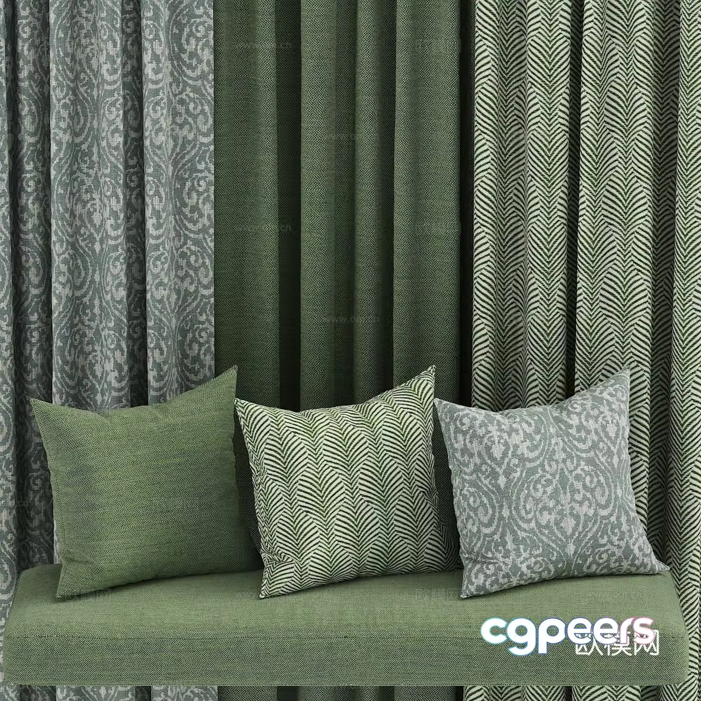 Curtains bay window cushion pillow 3D model