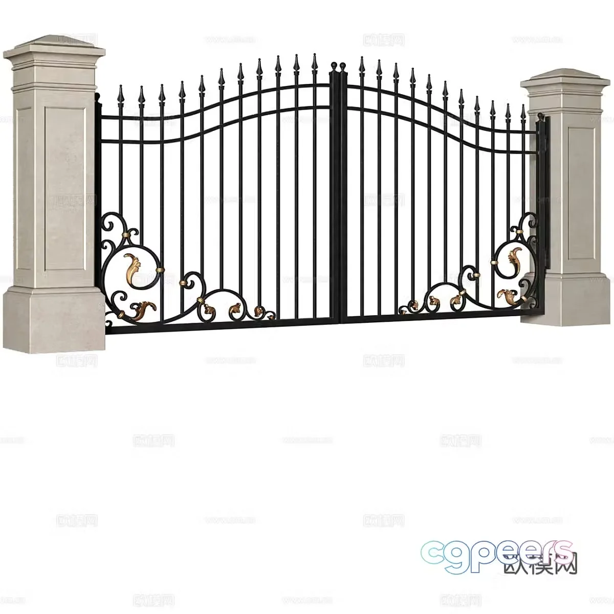 Forged doors in classic style. Double entrance driveway fenced iron door set 3d model