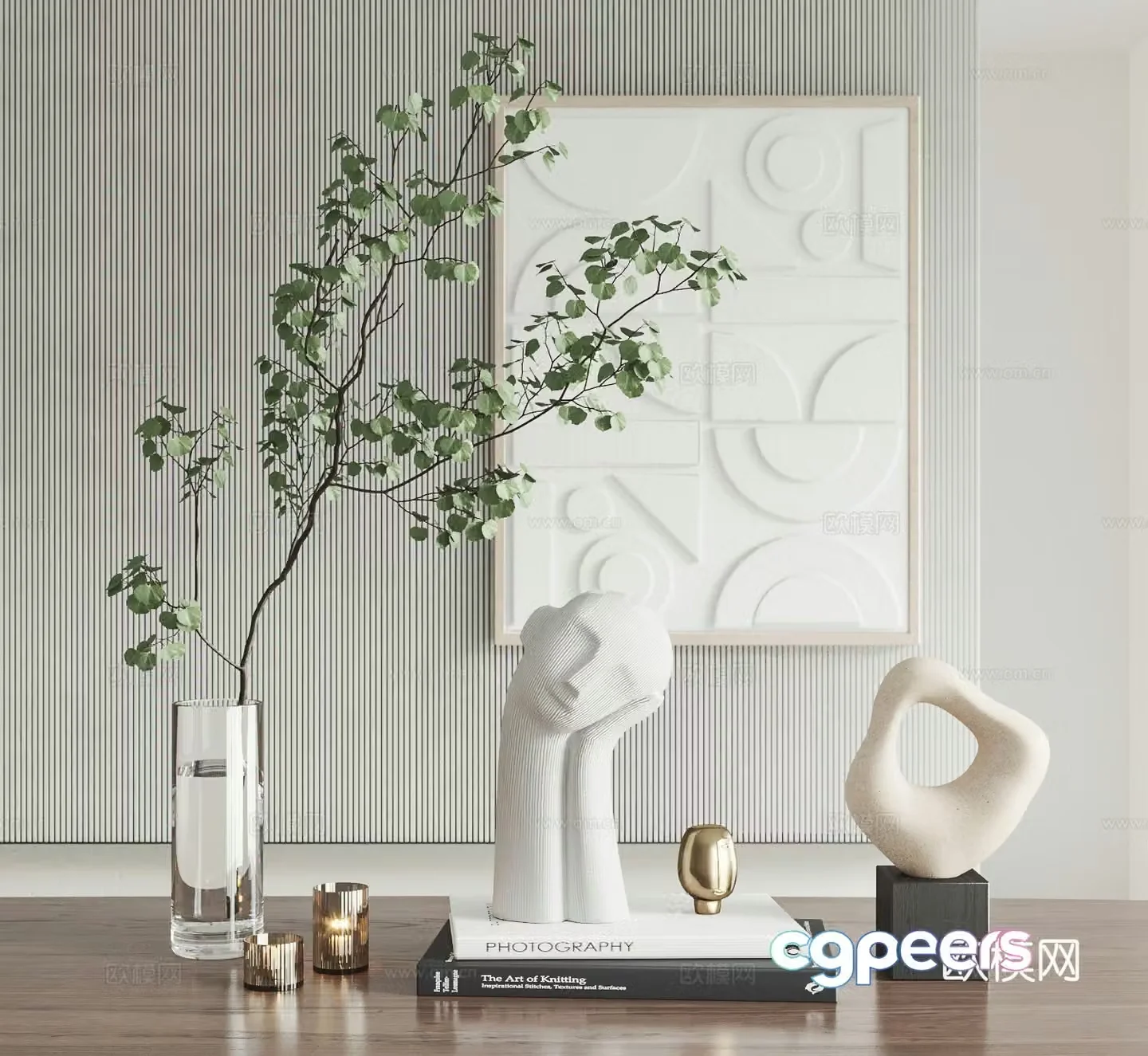 Modern ornament combination vase sculpture hanging painting books aquatic plants 3d model